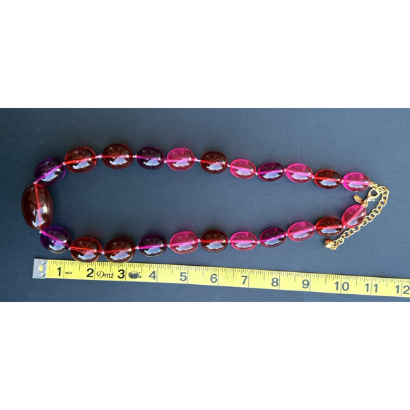 Vintage Joan Rivers Pink Red Purple Acrylic Lucite Beaded Knotted Necklace 24" - Picture 7 of 7